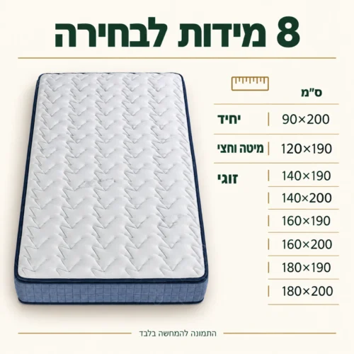 מזרן קיסריה אלפזון – טבלת שמונה מידות לבחירה בסנטימטרים