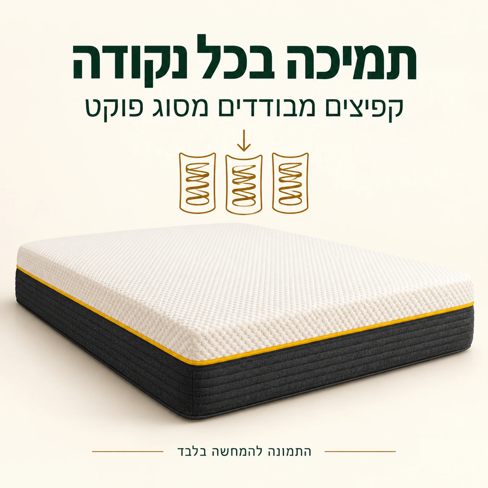 מזרן קיסריה יאלו עם קפיצים מבודדים מסוג פוקט לתמיכה נקודתית