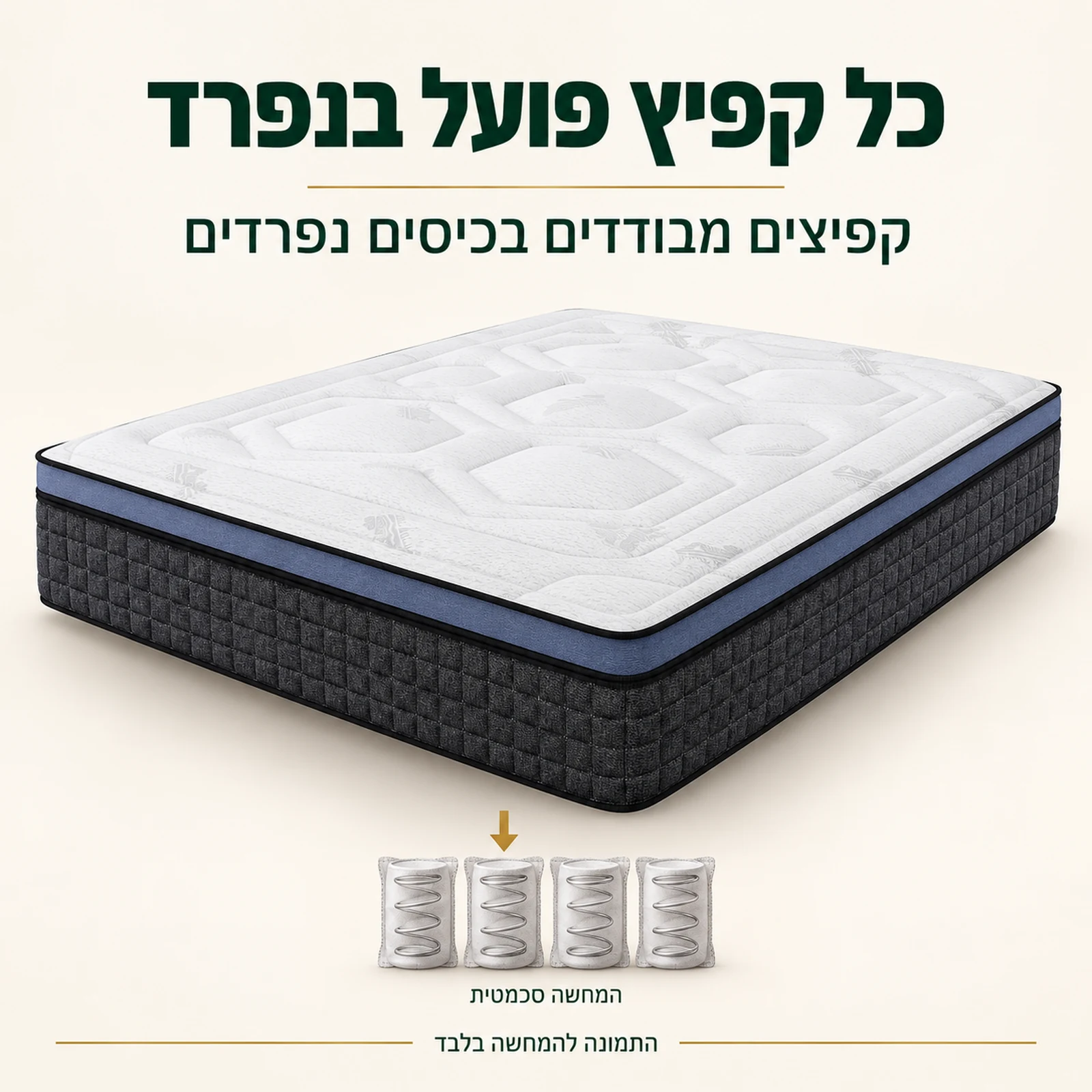 מזרן קיסריה גלובל עם קפיצים מבודדים בכיסים נפרדים והמחשה סכמטית