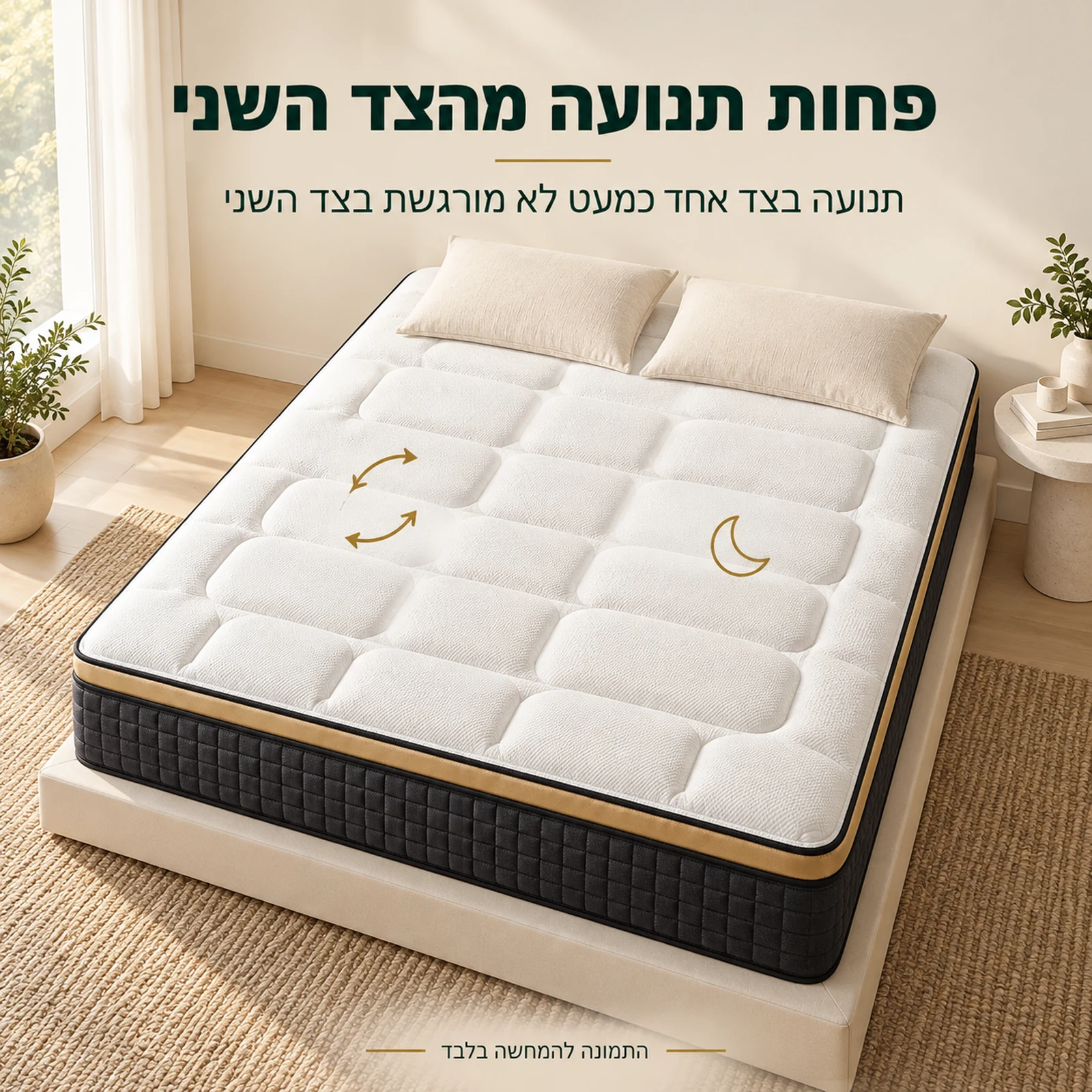 מזרן קיסריה גולד להפחתת תחושת תנועה מהצד השני של המיטה