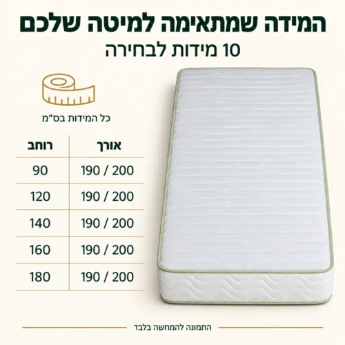 מזרן קיסריה פנטזיה – 10 מידות לבחירה: רוחב 90, 120, 140, 160 או 180 ס״מ ואורך 190 או 200 ס״מ