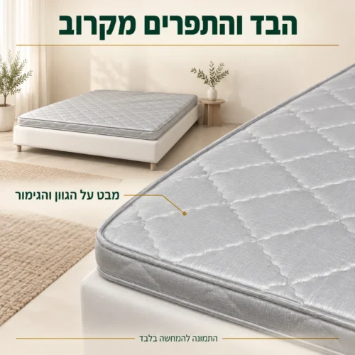 מזרן פולו – מראה הבד והתפרים בגוון אפור בהיר