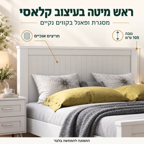 ראש מיטה דגם סטריפאנל בגימור לבן עם חריצים אנכיים