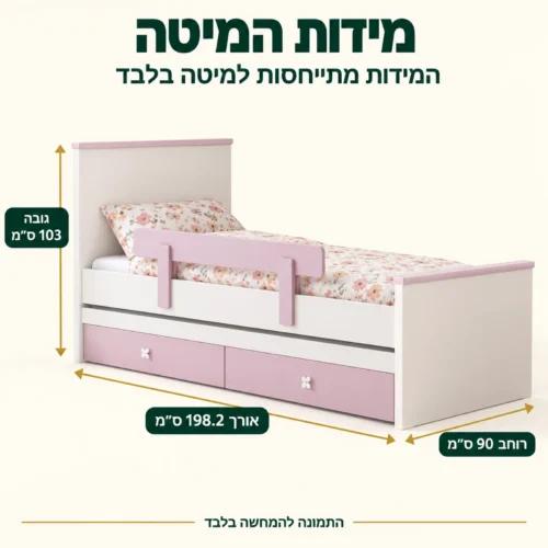מידות המיטה בחדר ילדים דגם ליפסטיק: 198.2 × 90 × 103 ס״מ