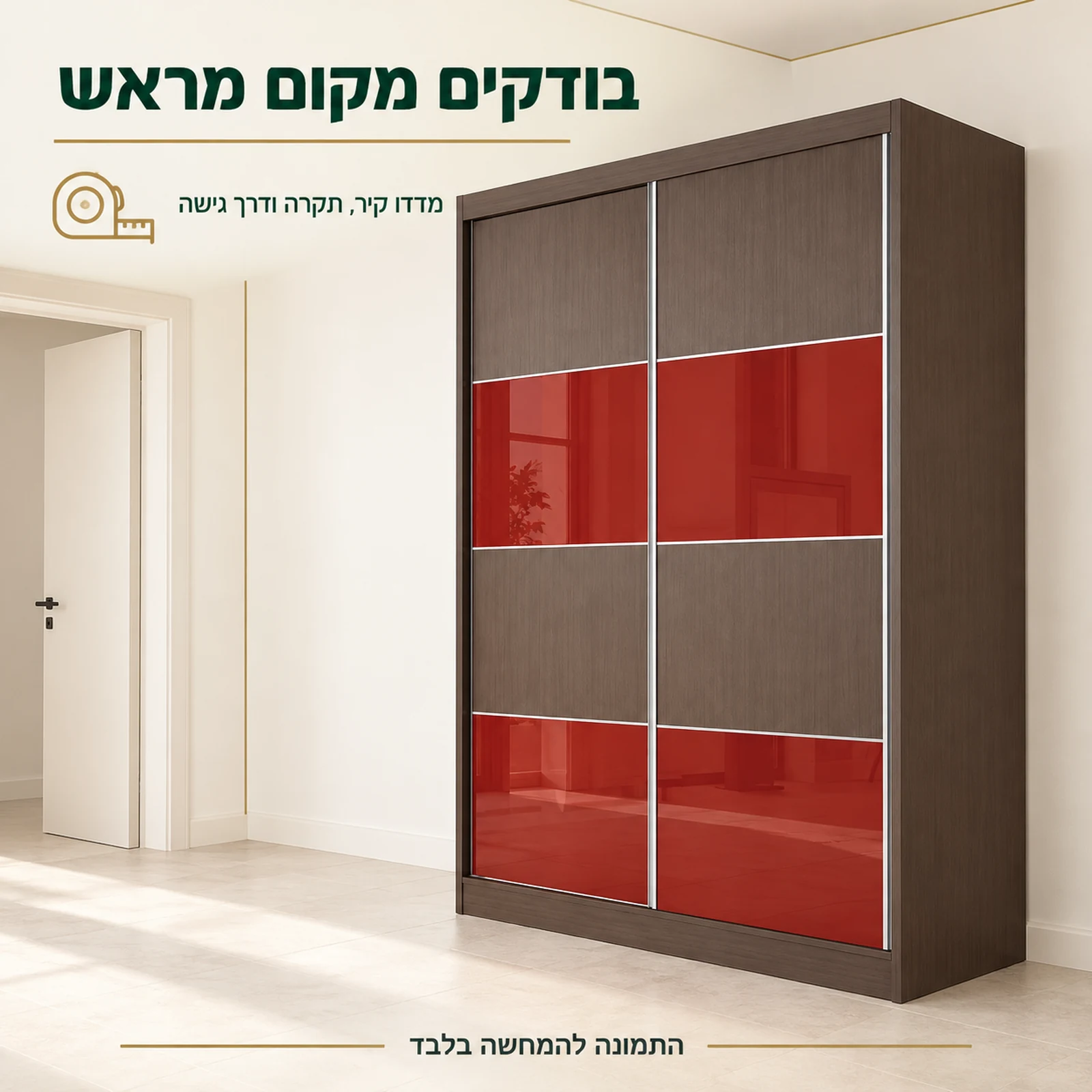 ארון הזזה טוקיו רד - בדיקת מקום לקיר, לתקרה ולדרך הגישה
