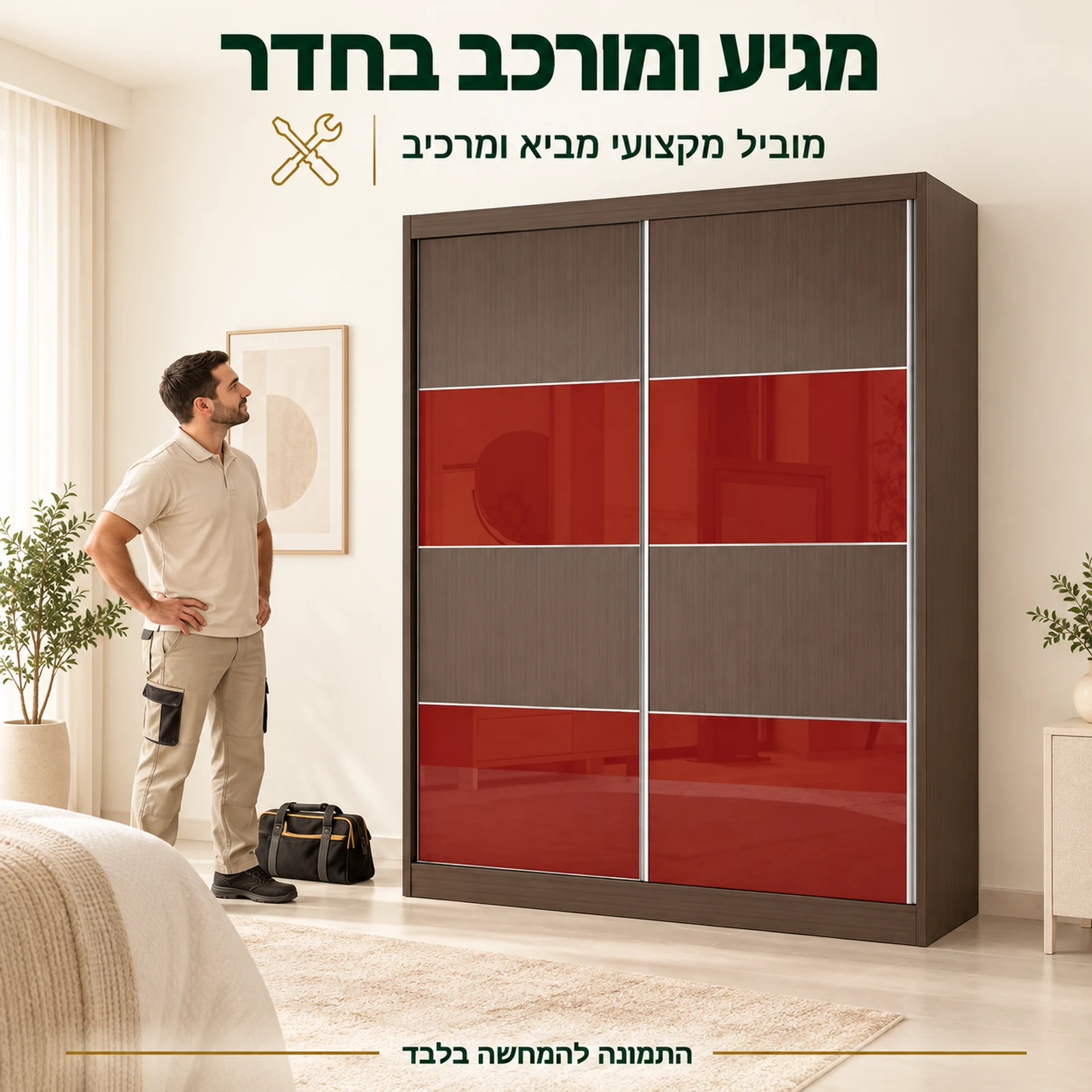 ארון הזזה טוקיו רד - הובלה והרכבה בחדר בידי מוביל מקצועי