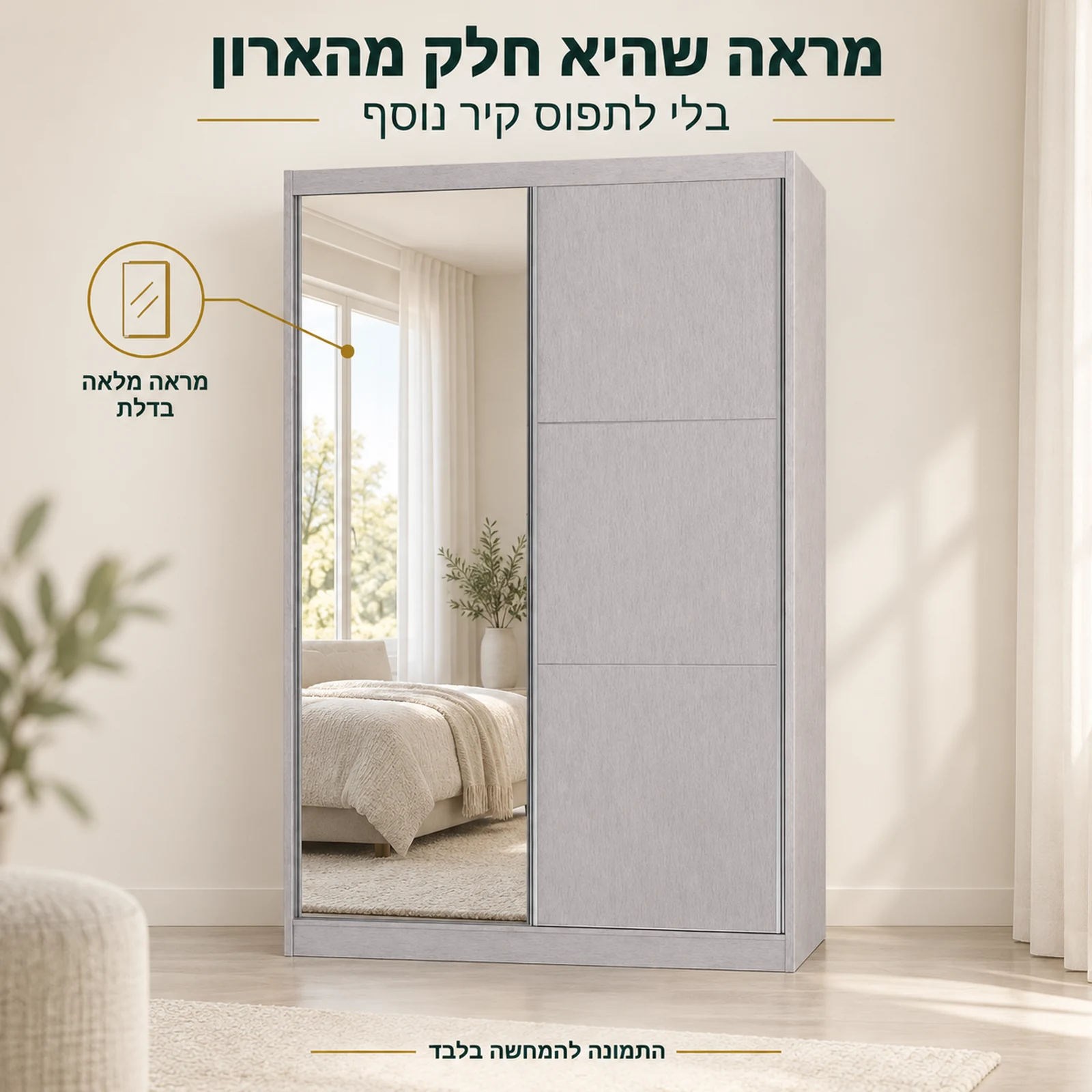 ארון הזזה פרינסס – דלת מראה מלאה כחלק מהארון