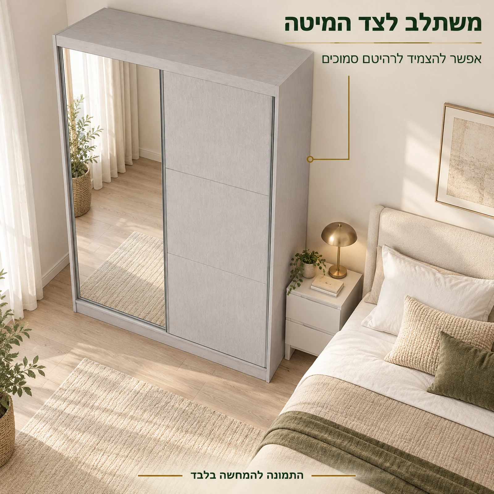 ארון הזזה פרינסס – שילוב לצד המיטה בחדר שינה