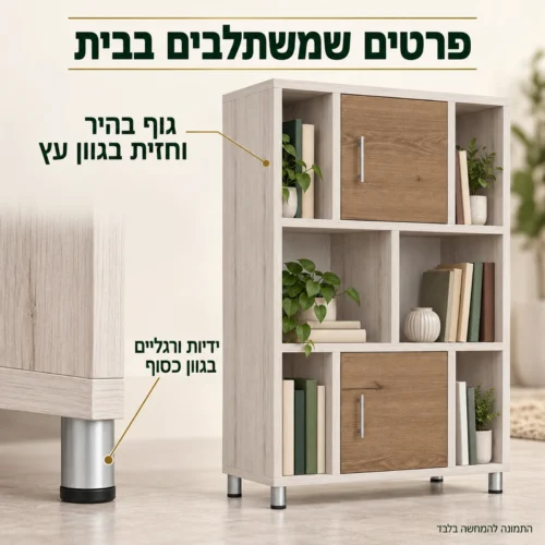 כוורת דגם דומינו – גוף בהיר, חזית בגוון עץ וידיות ורגליים כסופות