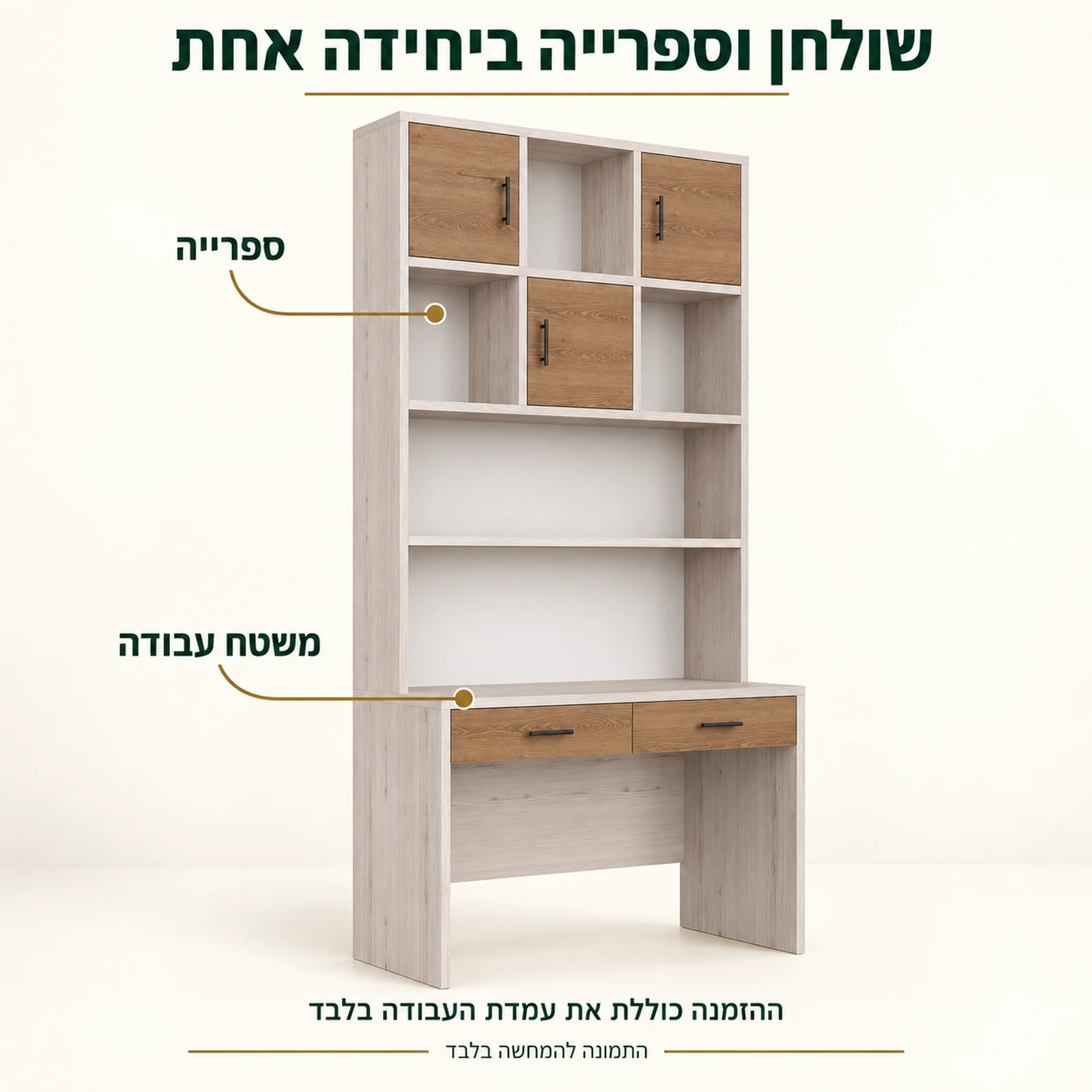 עמדת עבודה דגם תומר – שולחן וספרייה ביחידה אחת