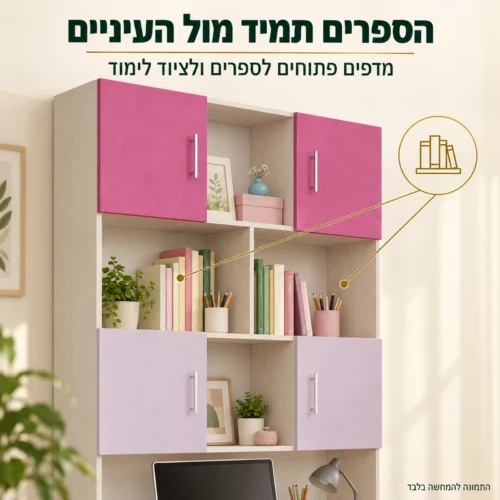 עמדת עבודה קוראל – מדפים פתוחים לספרים ולציוד לימוד