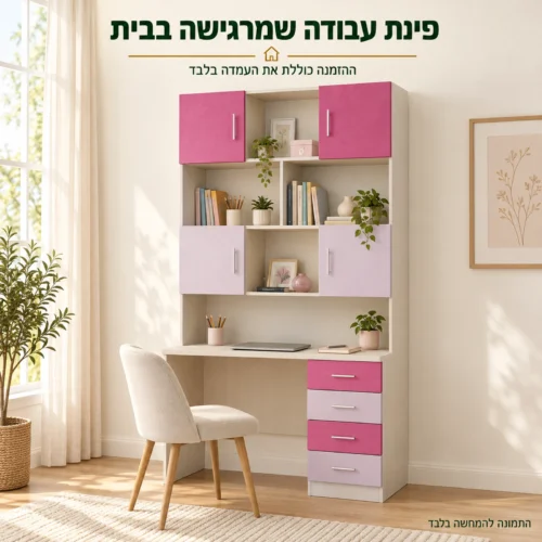 עמדת עבודה קוראל בחדר ביתי – העמדה בלבד כלולה בהזמנה