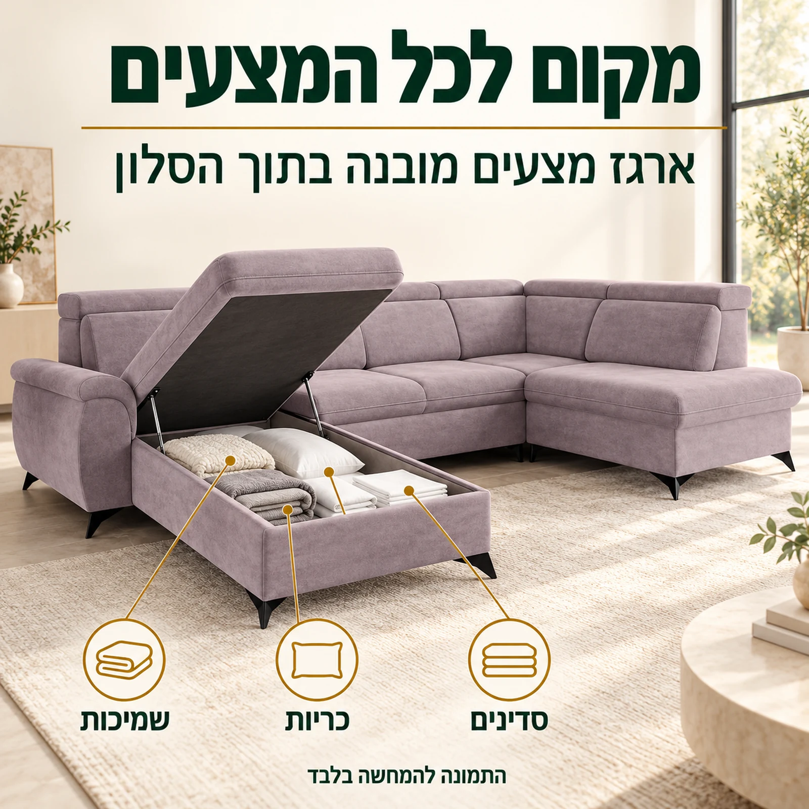 ארגז מצעים בסלון בצורת ח MONTANA U לאחסון שמיכות וכריות