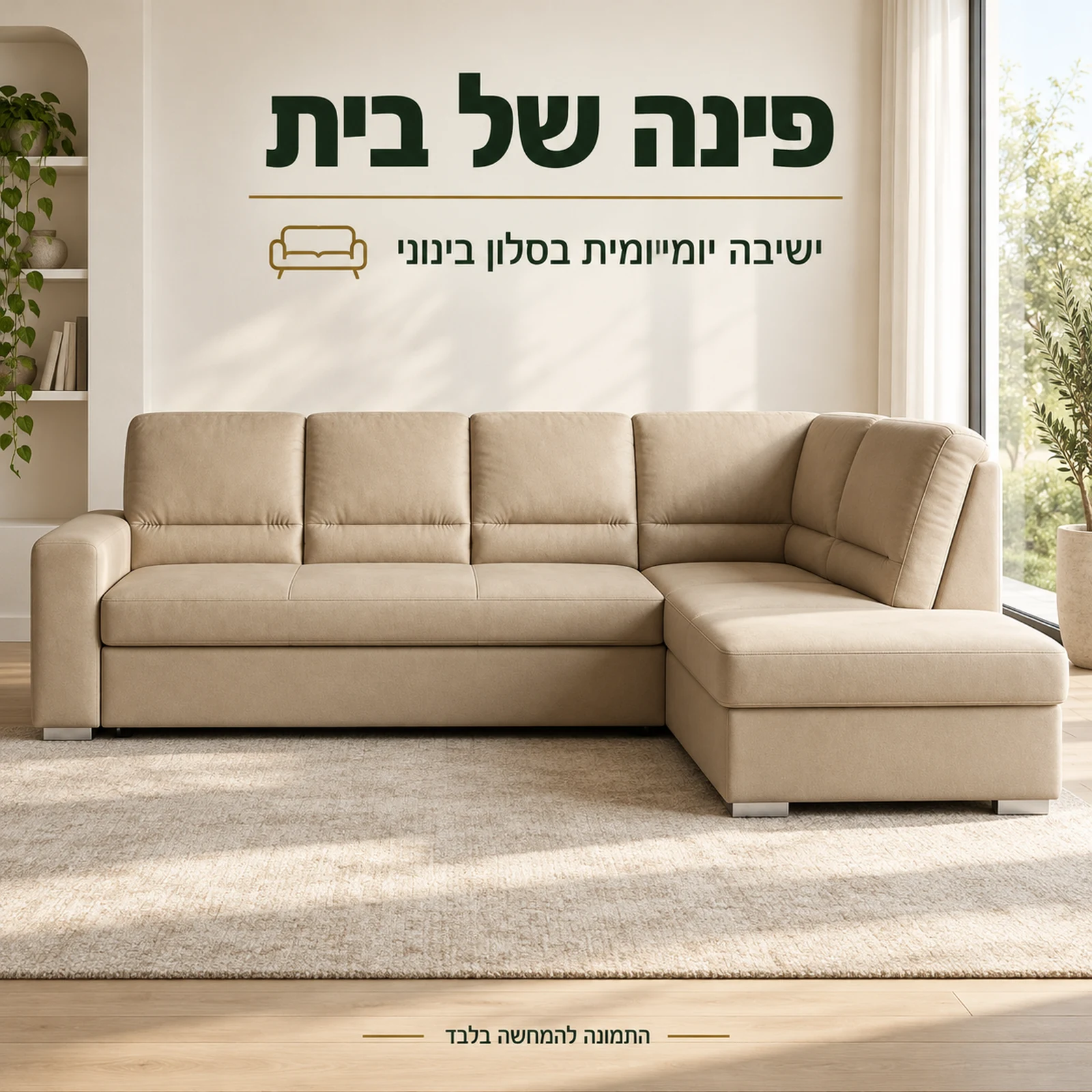 ספה פינתית Gabriel בגוון בז׳ בסלון מואר לישיבה יומיומית