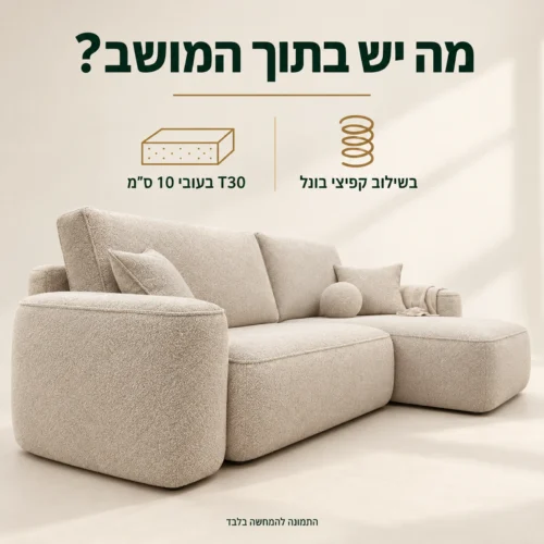 מושב הספה הפינתית PLAY בנוי על T30 בעובי 10 ס״מ בשילוב קפיצי בונל