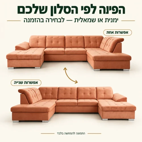 סלון BONNY MOVE U עם בחירת פינה ימנית או שמאלית בהזמנה