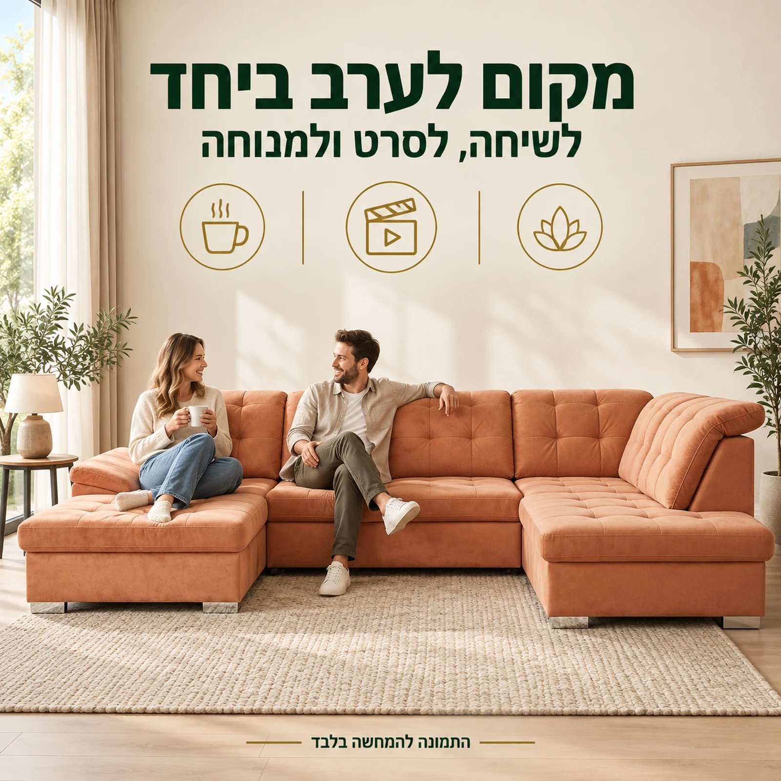 סלון BONNY MOVE U בגוון קורל בסלון ביתי לשיחה ולמנוחה