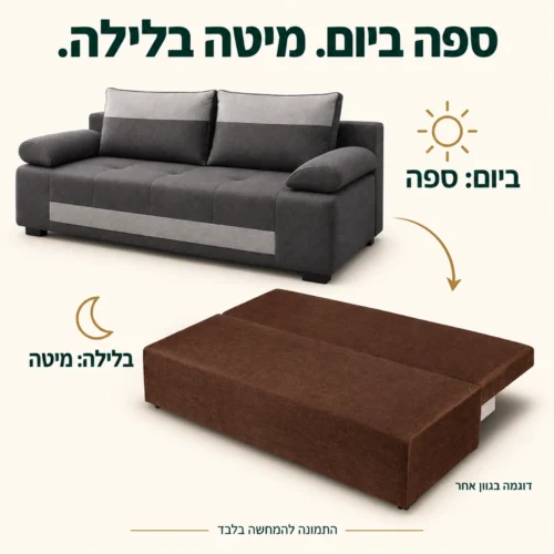 ספה נפתחת למיטה SOLO – מצב ספה ומצב מיטה, דוגמת מיטה בגוון אחר