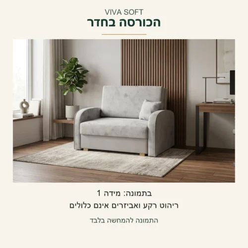 VIVA SOFT — מידה 1, צילום מקורי של הכורסה השלמה בחדר; ריהוט הרקע והאביזרים אינם כלולים