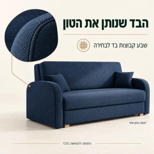 ספה נפתחת למיטה VIVA SOFT – תקריב בד ותפרי המשענת בגוון אחר