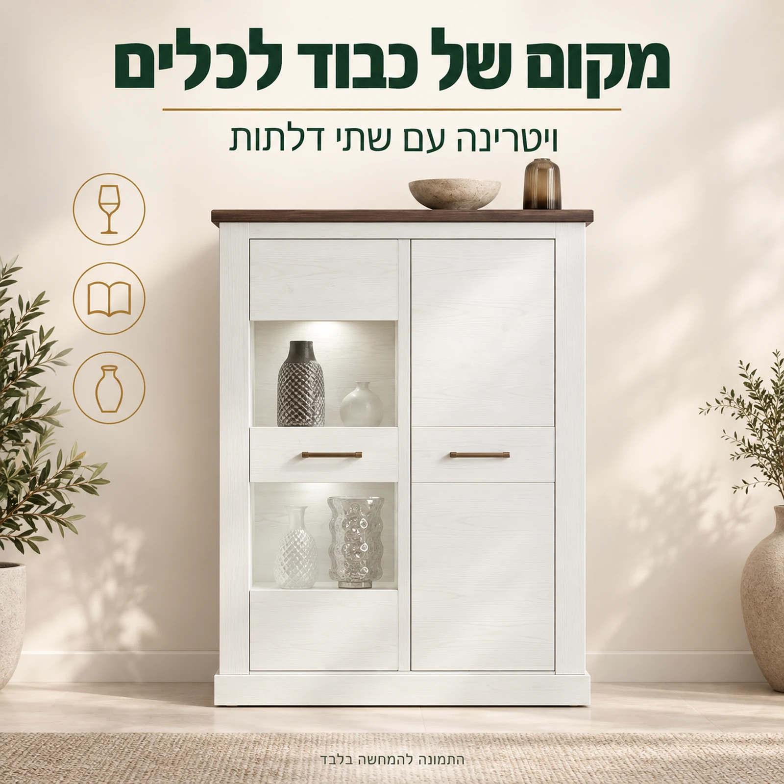 ויטרינה MONTREAL עם שתי דלתות – מקום לכלים ולפריטי נוי