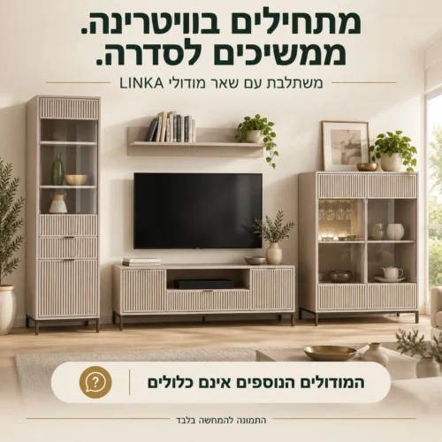 ויטרינה צרה LINKA כחלק מסדרה מודולרית עם מודולים נוספים שאינם כלולים
