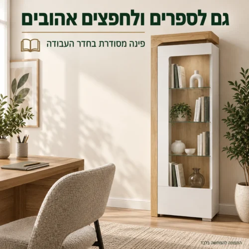 ויטרינה THEO לספרים ולחפצים אהובים בחדר העבודה