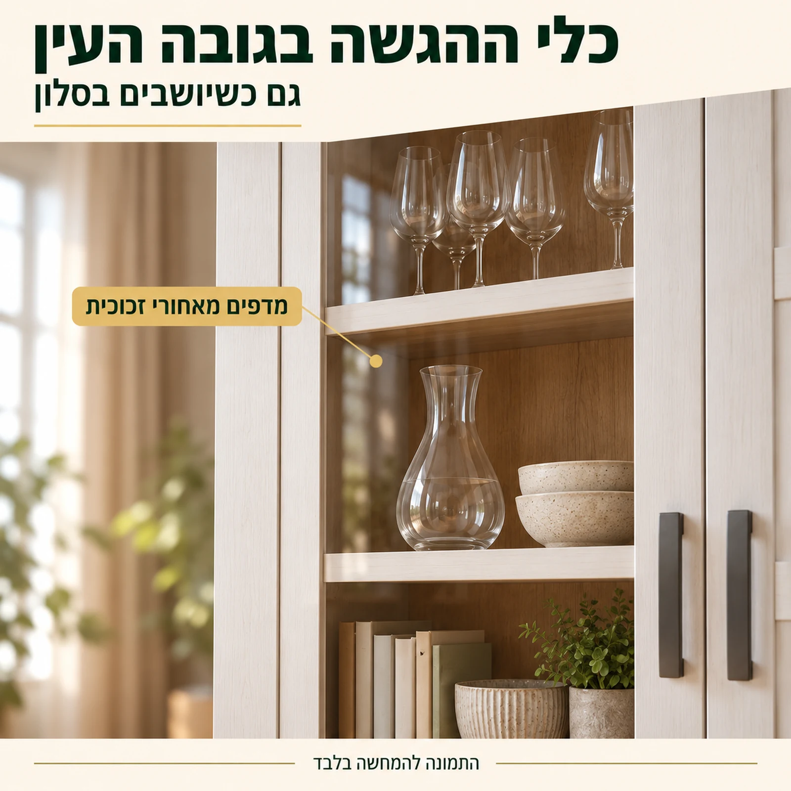 ויטרינת בר BOHOL נמוכה – כלי הגשה וחפצי נוי בגובה העין
