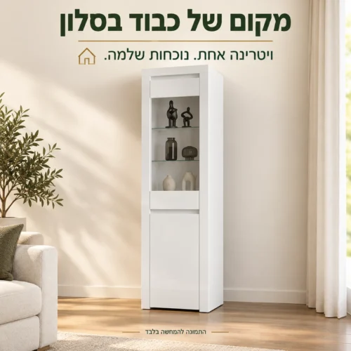 ויטרינה ALASKA לבנה בסלון בהיר
