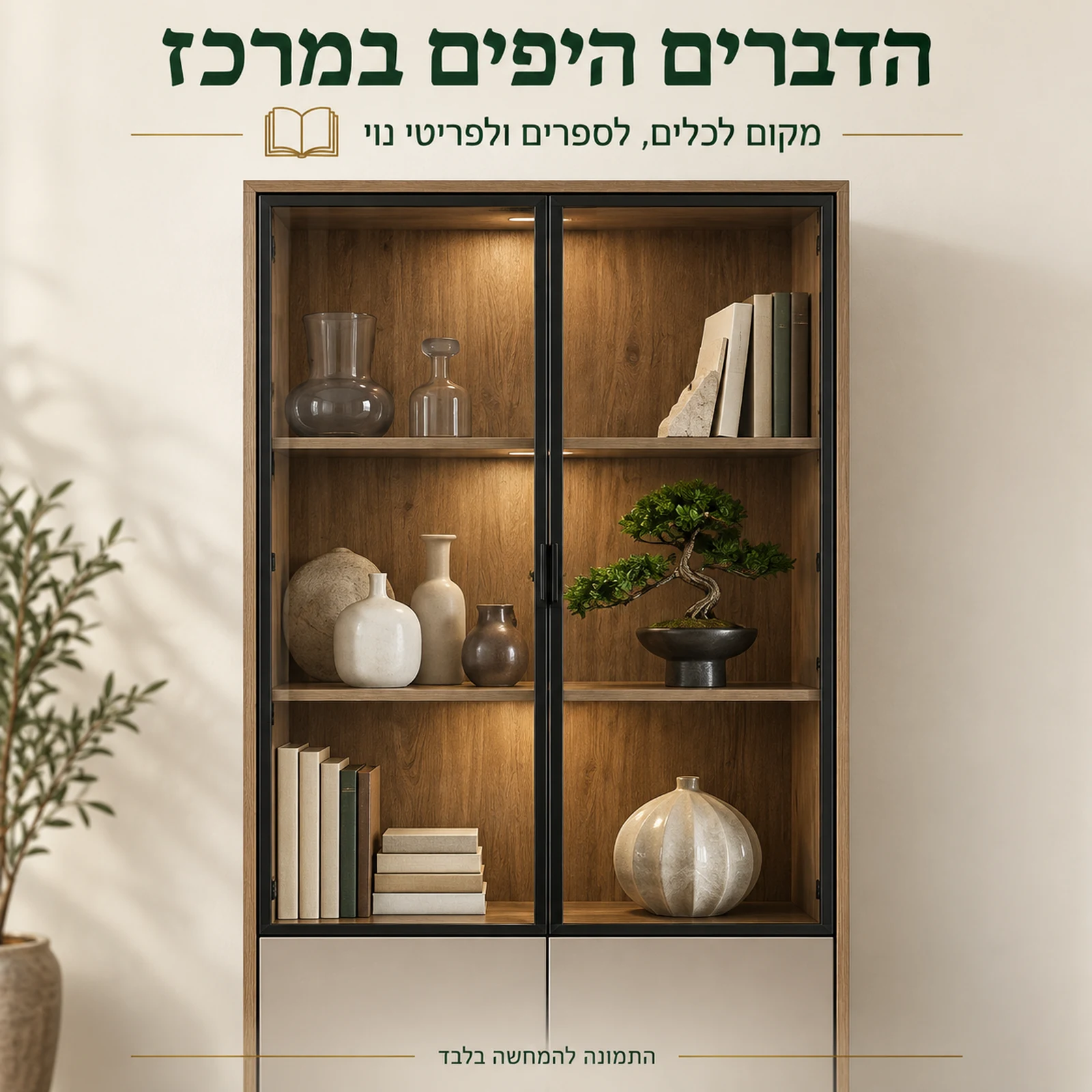 ויטרינה SIENA – מבט מקרוב על אזור התצוגה מאחורי דלתות הזכוכית