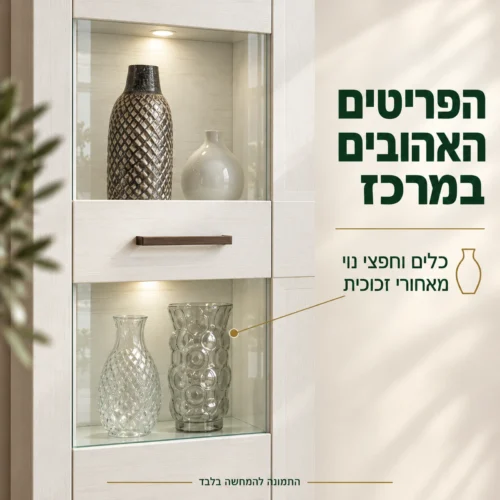 וויטרינה MONTREAL – פרטי דלת הזכוכית וחפצי הנוי