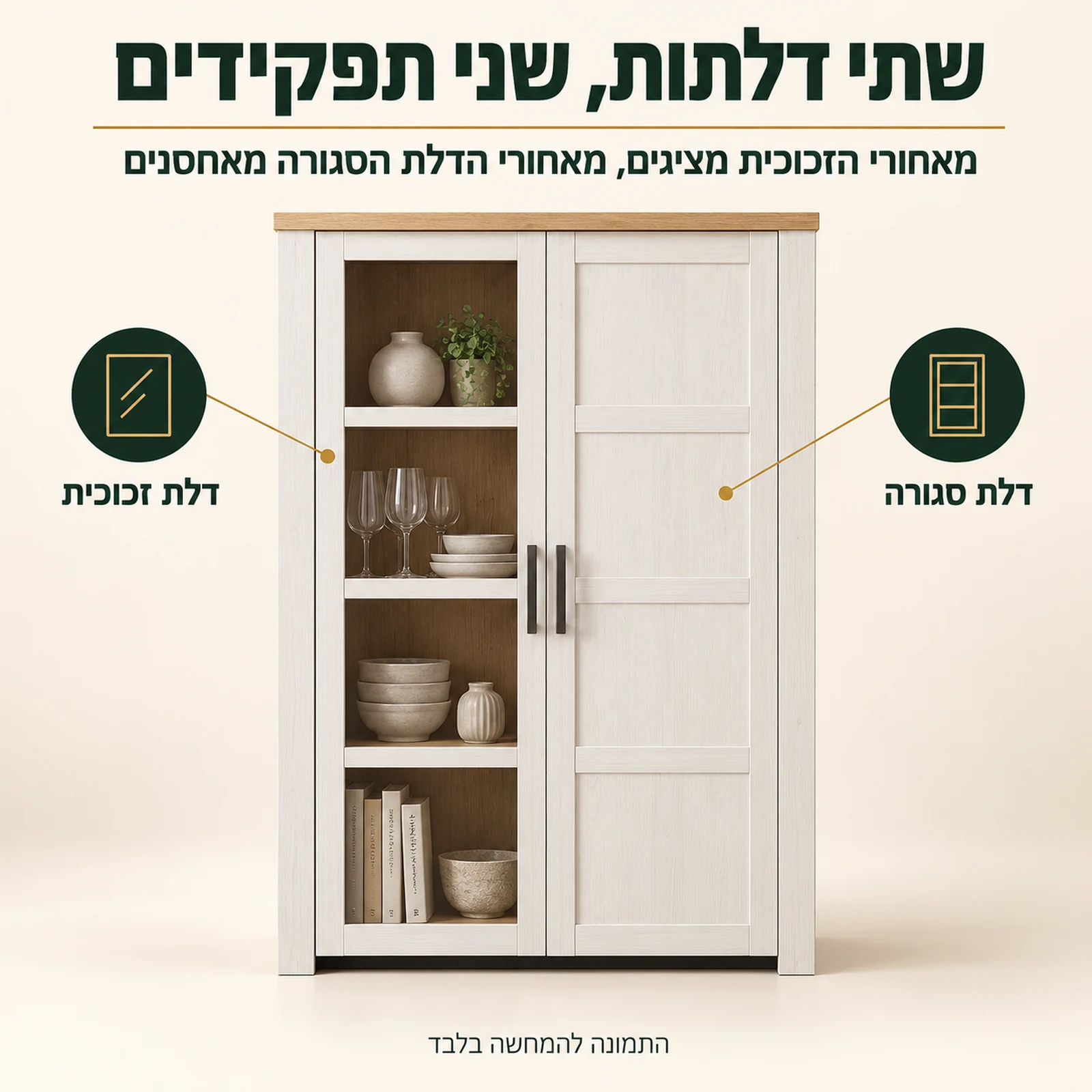 ויטרינה BOHOL נמוכה – דלת זכוכית לתצוגה ודלת סגורה לאחסון