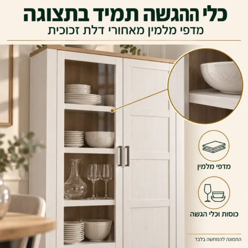 ויטרינה BOHOL נמוכה – מדפי מלמין לכלי הגשה מאחורי זכוכית