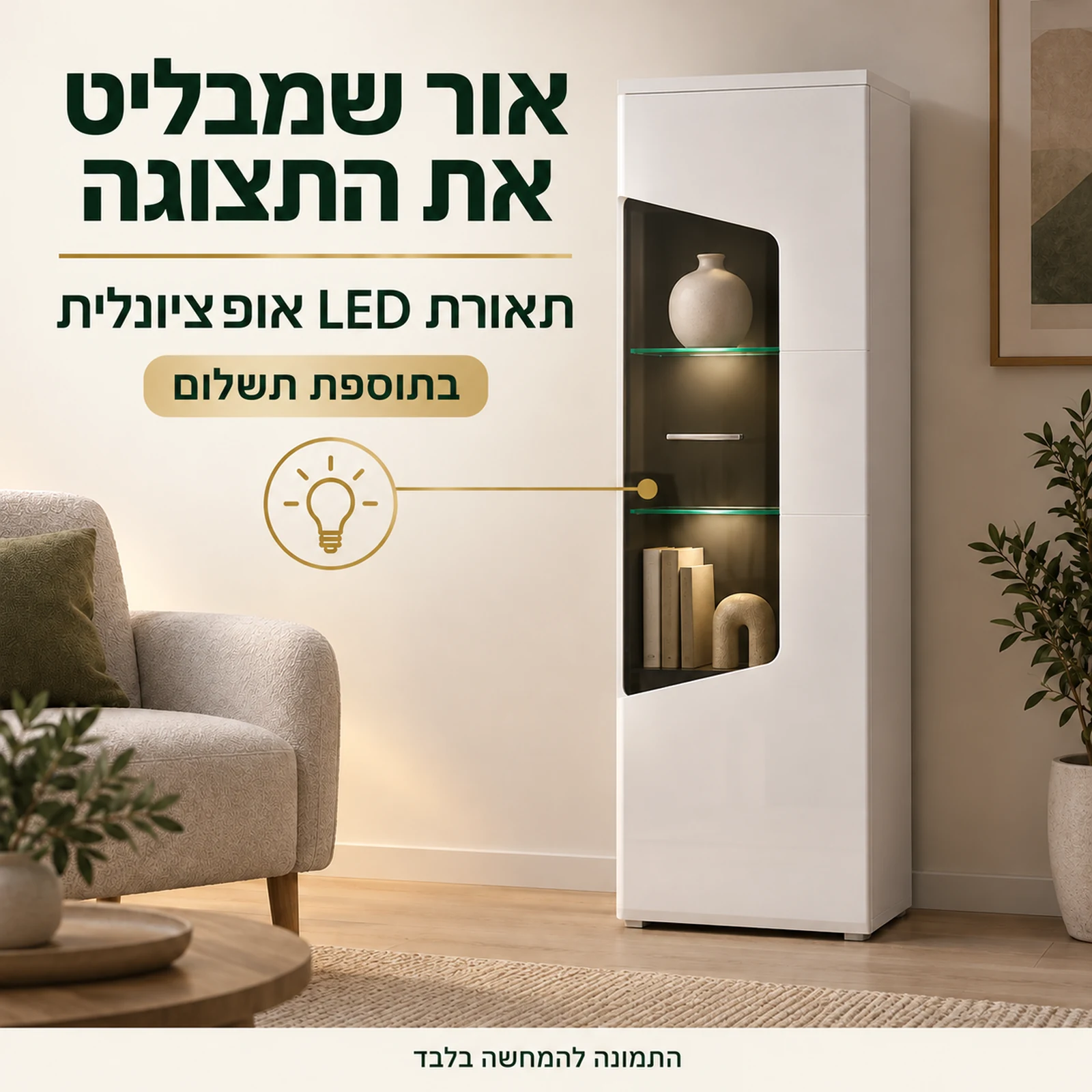 ויטרינה COREL נמוכה עם המחשת תאורת LED אופציונלית בתוספת תשלום