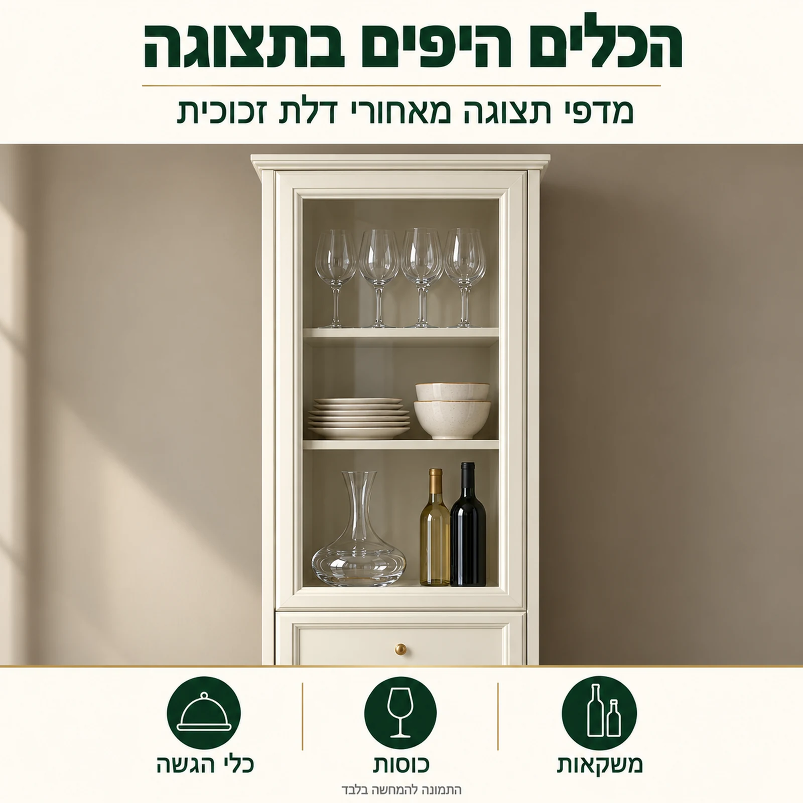 ארון ויטרינה WINDSOR – מדפי תצוגה לכלי הגשה, כוסות ומשקאות מאחורי זכוכית