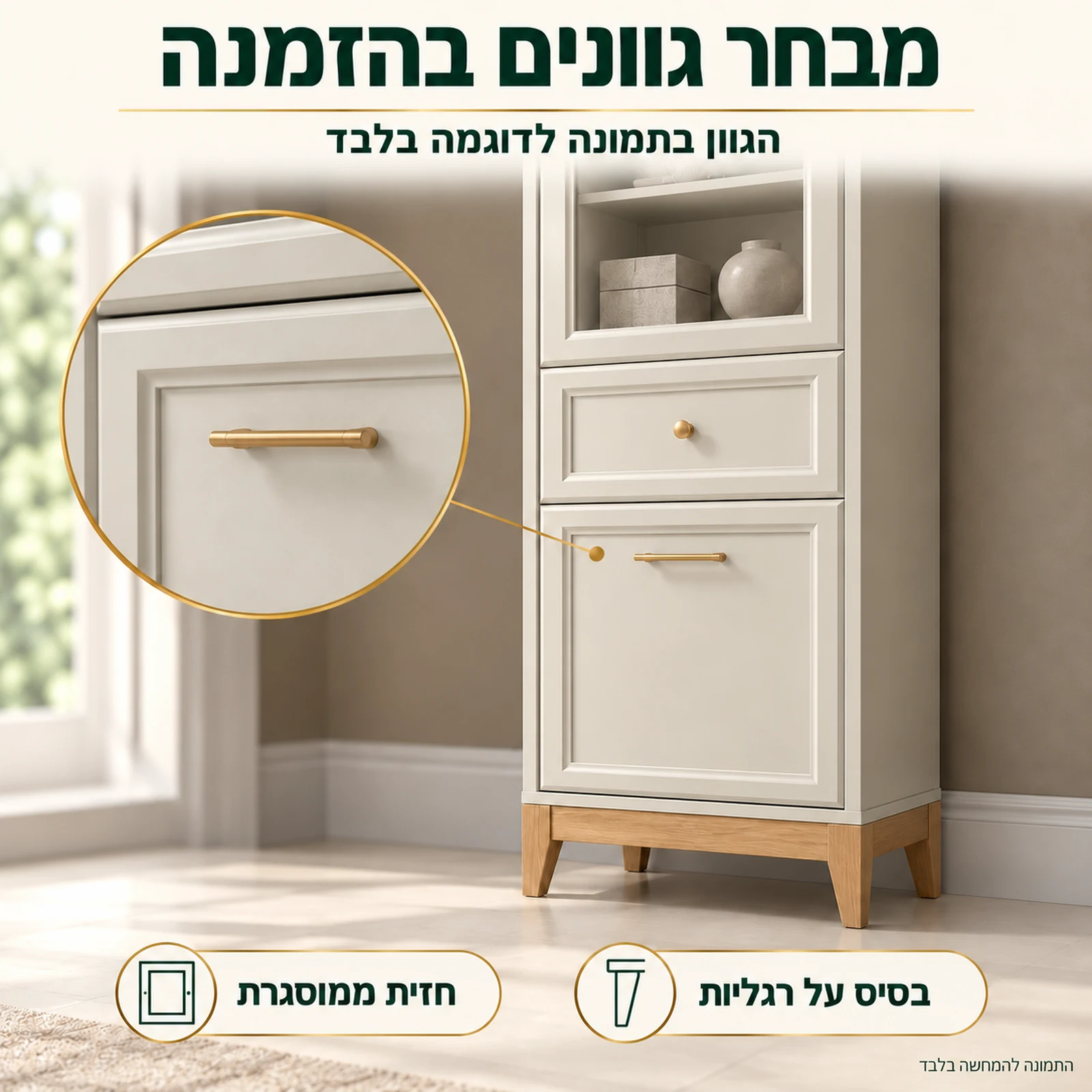 ארון ויטרינה WINDSOR – חזיתות ממוסגרות, בסיס על רגליות ומבחר גוונים