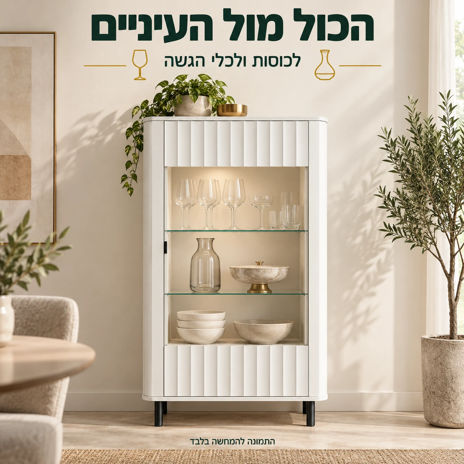 ויטרינה NOVADO רחבה – כלי הגשה מאחורי חזית הזכוכית