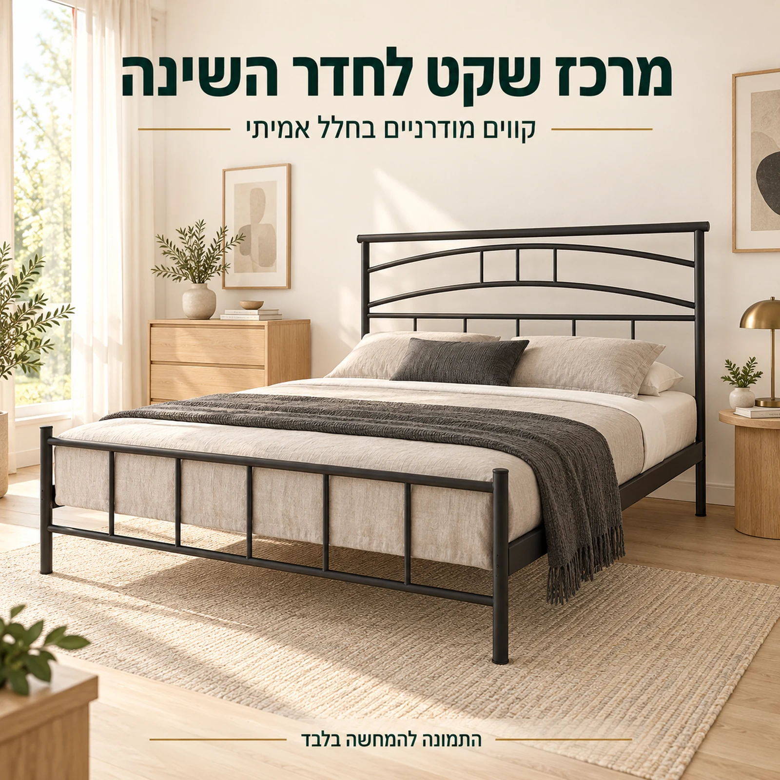 מיטת מתכת בעיצוב מודרני בחדר השינה
