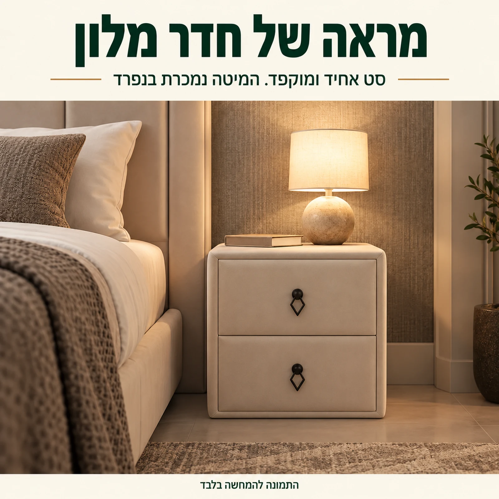 שידת לילה מרופדת Florence ליד מיטה מרופדת – מראה של חדר מלון