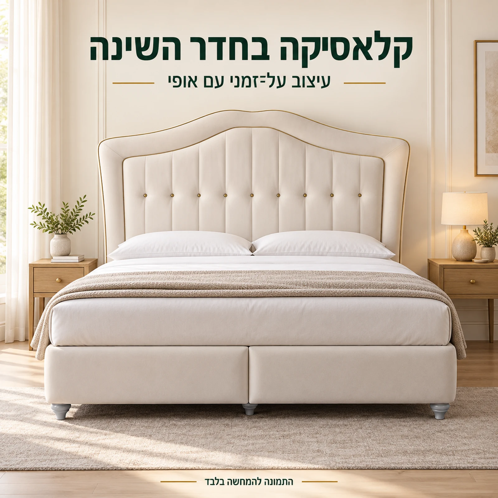 מיטת Lisbon מרופדת בעיצוב קלאסי בחדר שינה