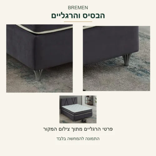 BREMEN — שני תקריבים אמיתיים של הרגליים בפינות הבסיס הקדמי, מקושרים למבט על אותה מיטה בצילום המקור; ללא הדגמת הפרדה