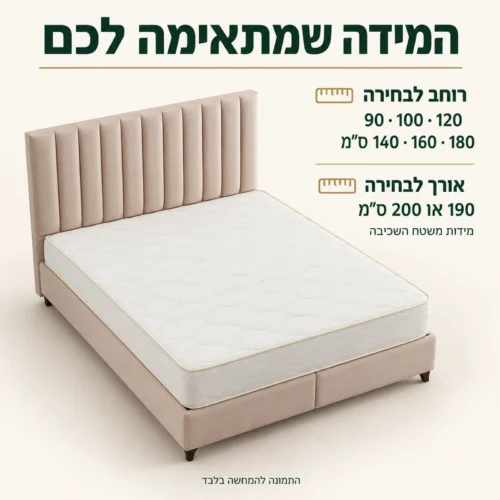 מידות משטח השכיבה לבחירה במיטה מרופדת Atlantik