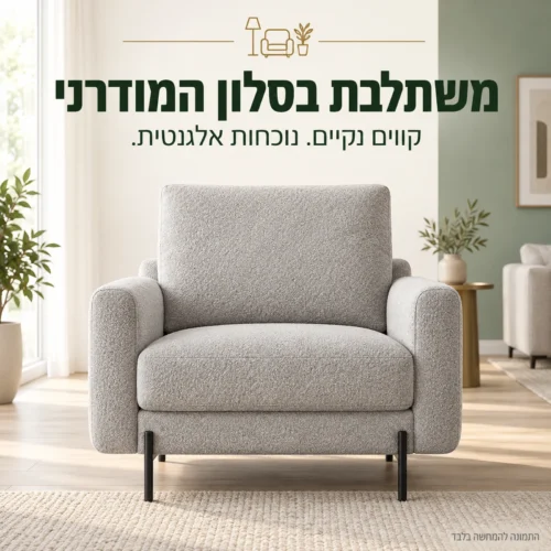 כורסא Rico אפורה בהירה בסלון מודרני בהמחשה
