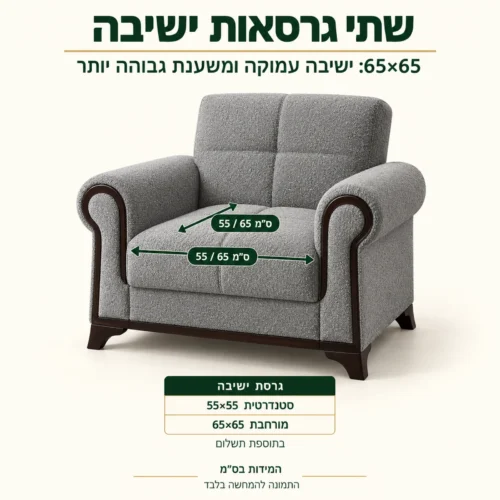 כורסת מעצבים Nova – שתי גרסאות ישיבה: 55×55 או 65×65