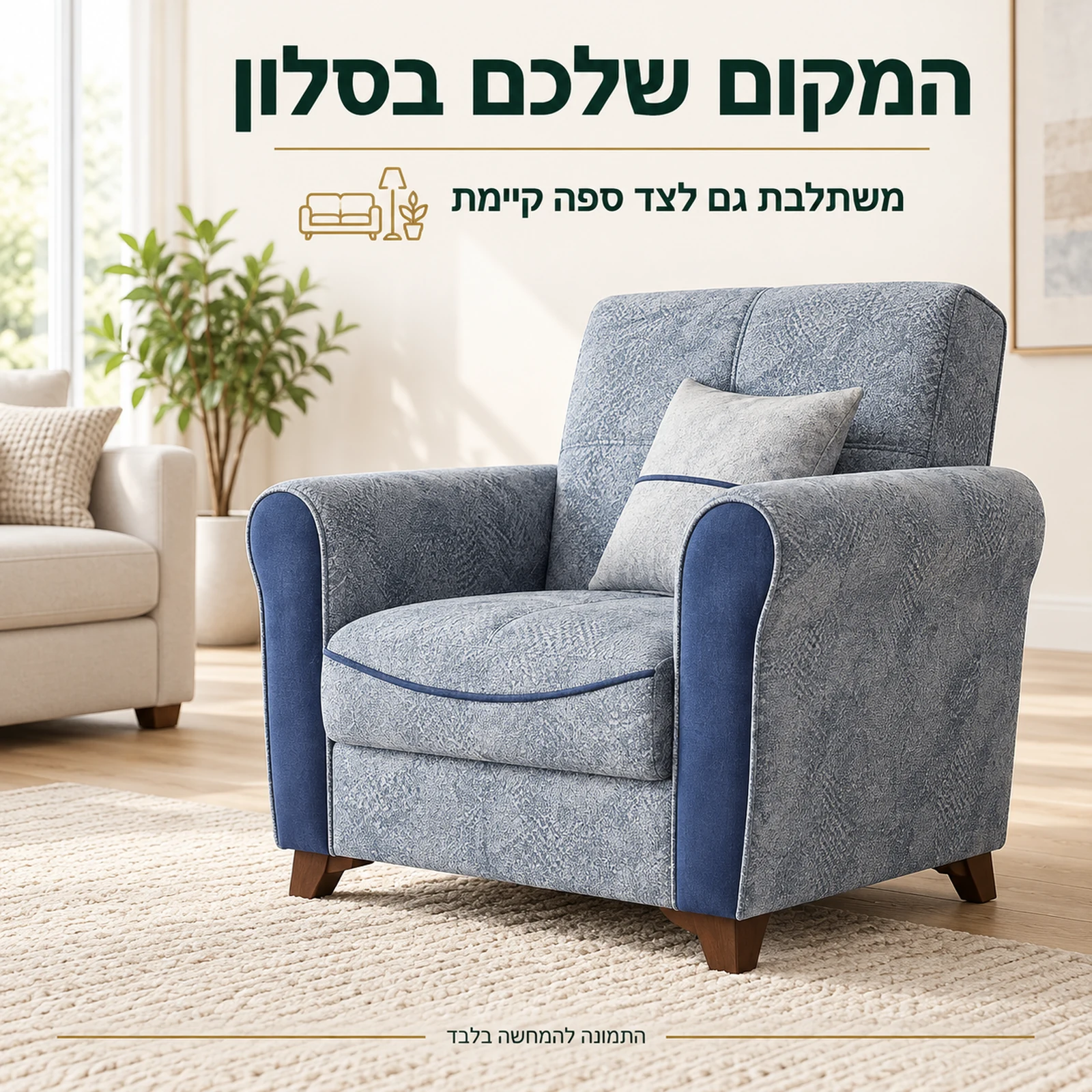 כורסא Serena כתוספת ישיבה לצד ספה בסלון בהיר