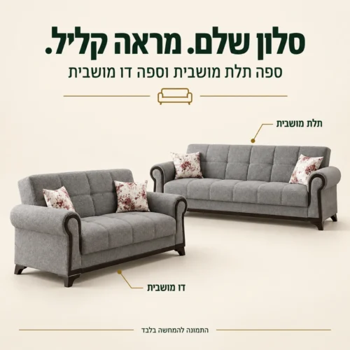 סלון Nova בהרכב ספה תלת מושבית וספה דו מושבית בגוון אפור