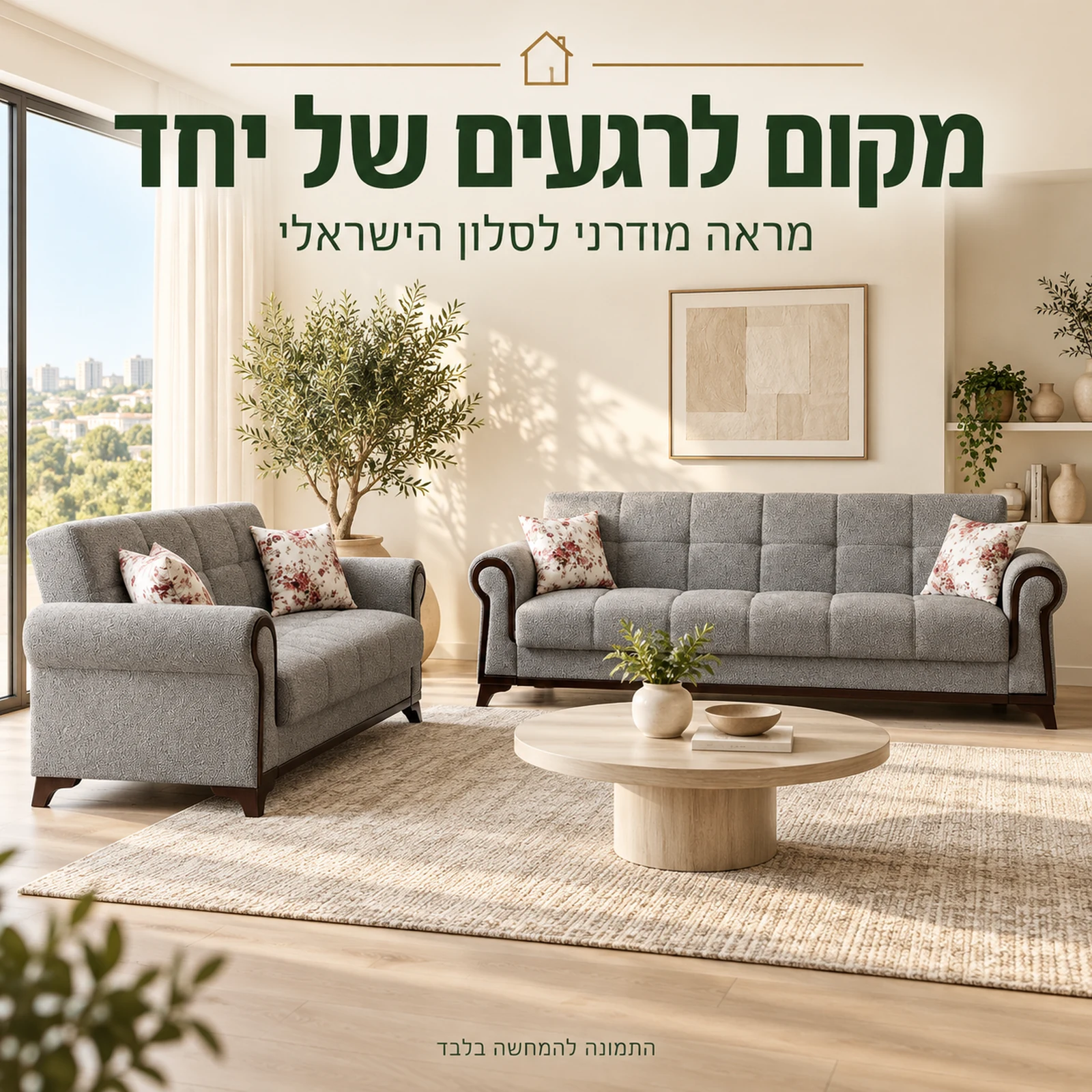 מערכת ישיבה Nova שלוש ועוד שתיים בגוון אפור בסלון מואר