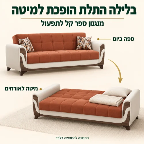 סלון Sema 3+2 – הספה התלת מושבית נפתחת למיטה במנגנון ספר