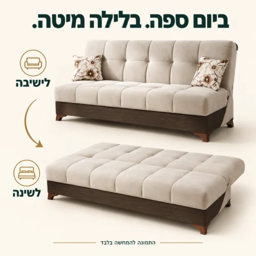 ספת ספר Fortuna ללא ידיות במצב ישיבה ובמצב פתוח לשינה