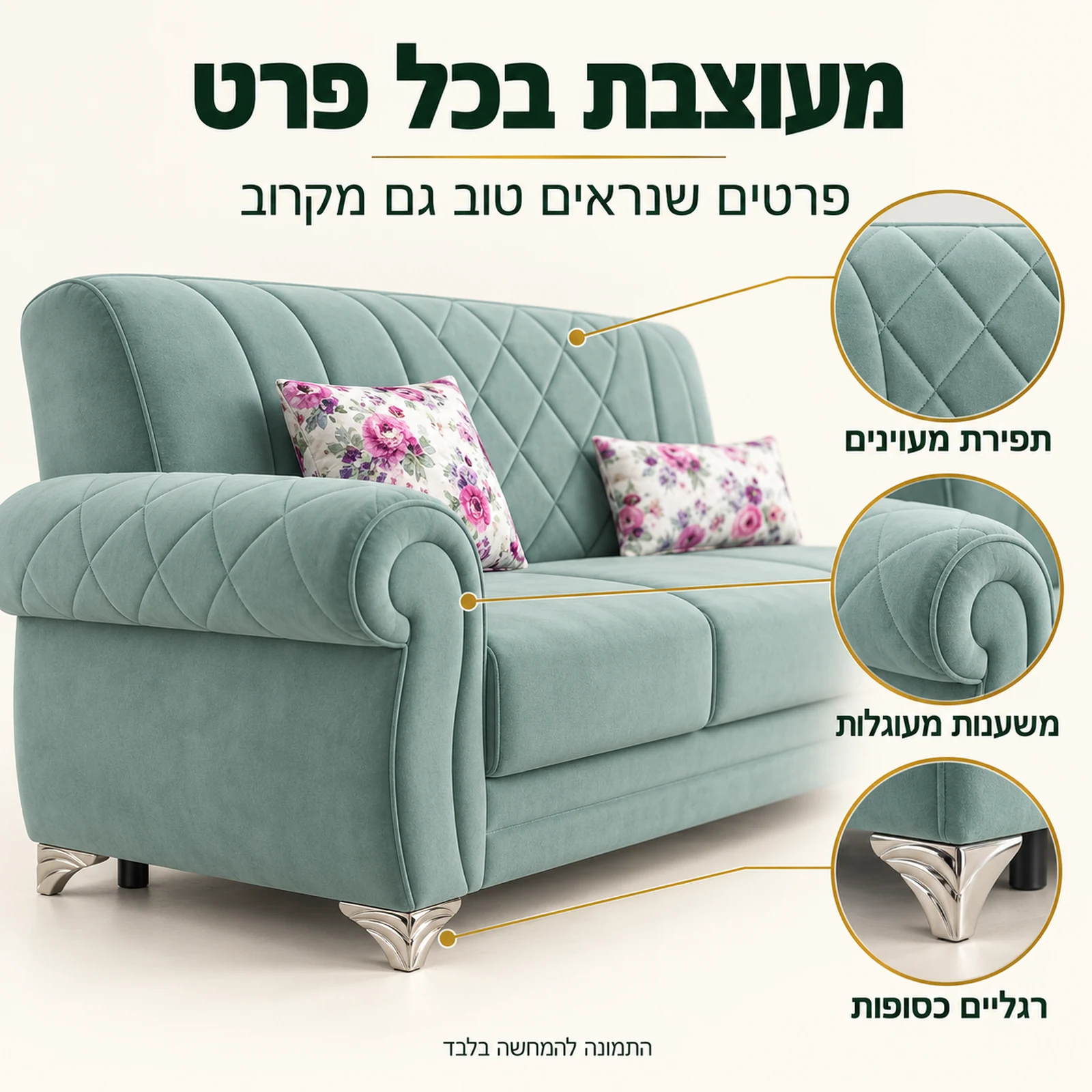ספת ספר Yagmur – תפירת מעוינים, משענות מעוגלות ורגליים כסופות